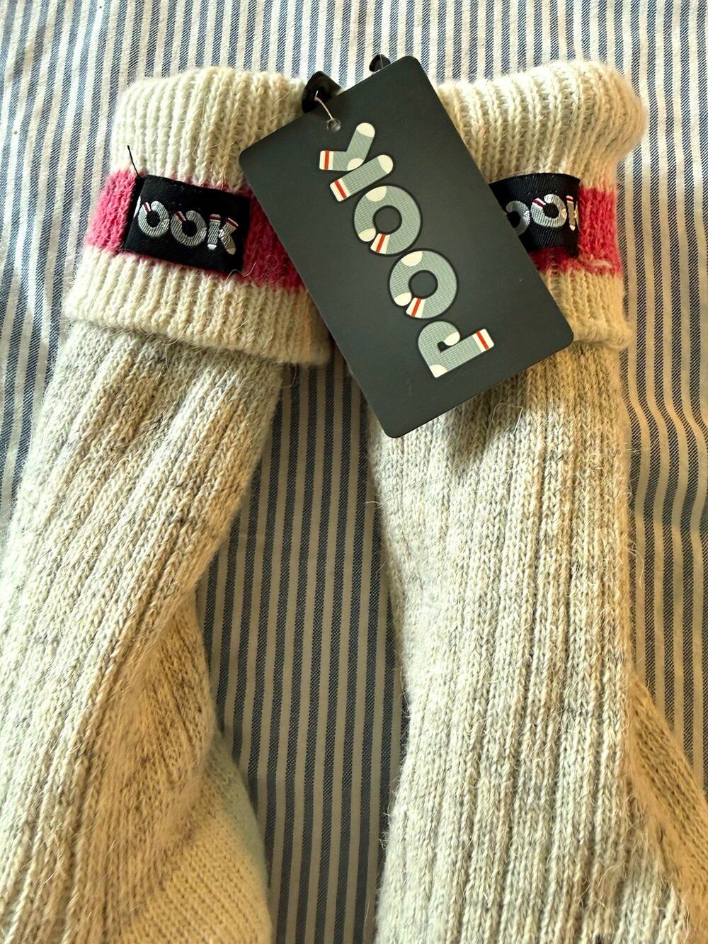 POOK Womens Ribbed Mid Calf Crew Socks Hockey Pink Gray Cream 1 Pair wool blend